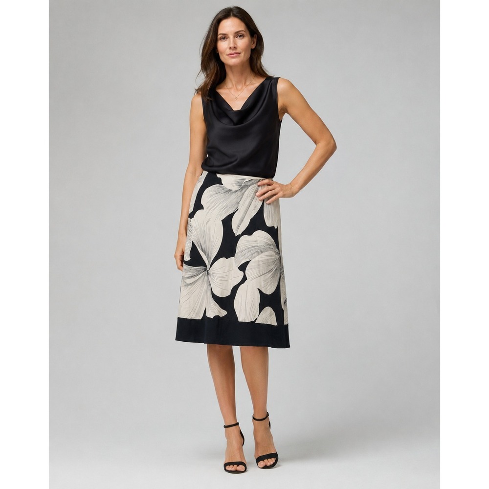 White House Black‎ Market Skirt Womens 10 White Black Floral Print Silk Side Zip